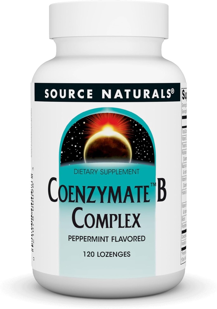Source Naturals Coenzymate B Kompleksi - Peppermint Flavor That Melts in Mouth - B Vitamins - 120 Lozenges