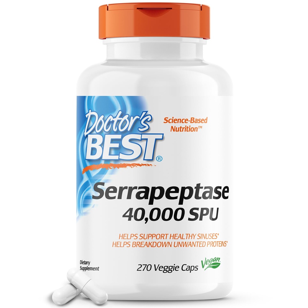Doktor'un En İyi Serrapeptase, Non-GMO, Gluten Free, Vegan, Sağlıklı Sinuses, 40.000 SPU, 270 Count ( 1)