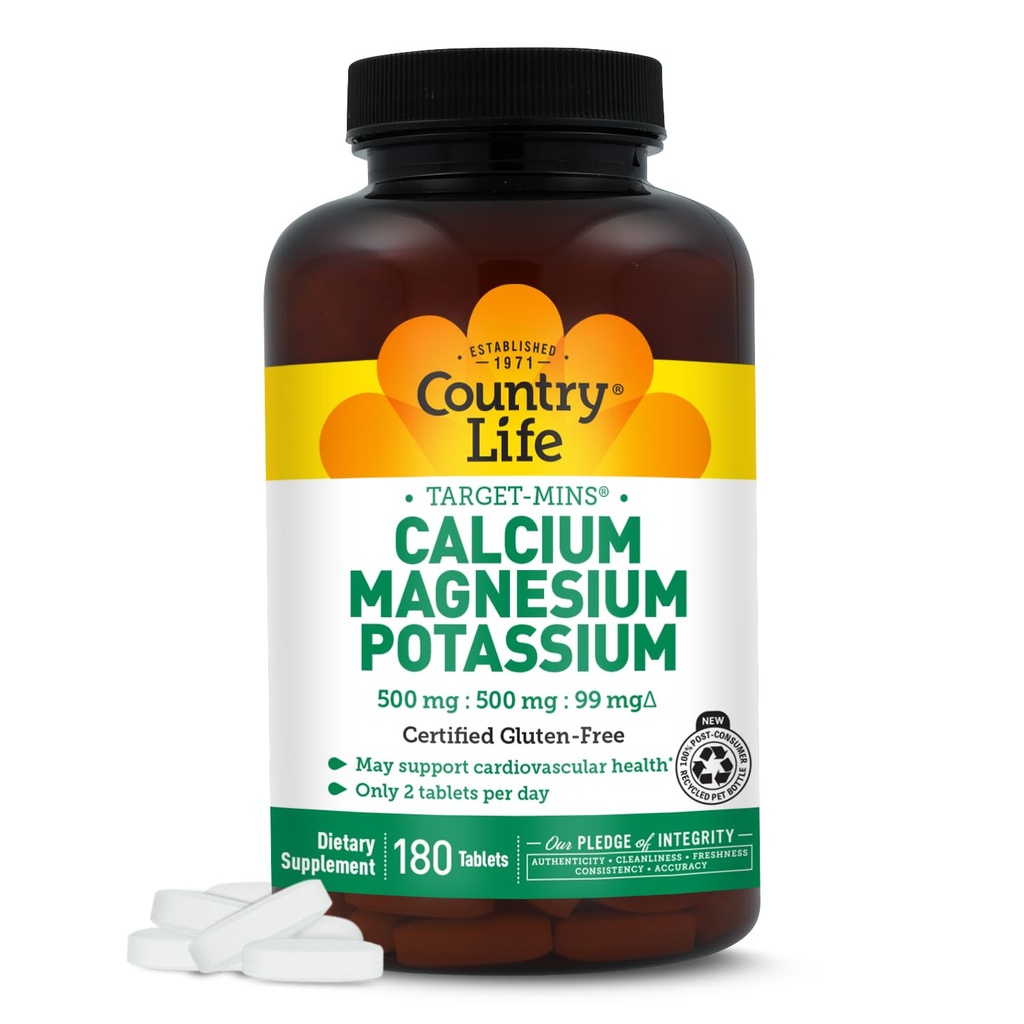 Ülke Yaşam Hedef Mins - Magnezyum Pyum Bone & Heart Health Supplement, 1000 mguba, 500 mg Magnezyum, Destekler Kalsiyum Utilizasyon, 180 Tablet - sertifikalı Gluten Free & Vegan
