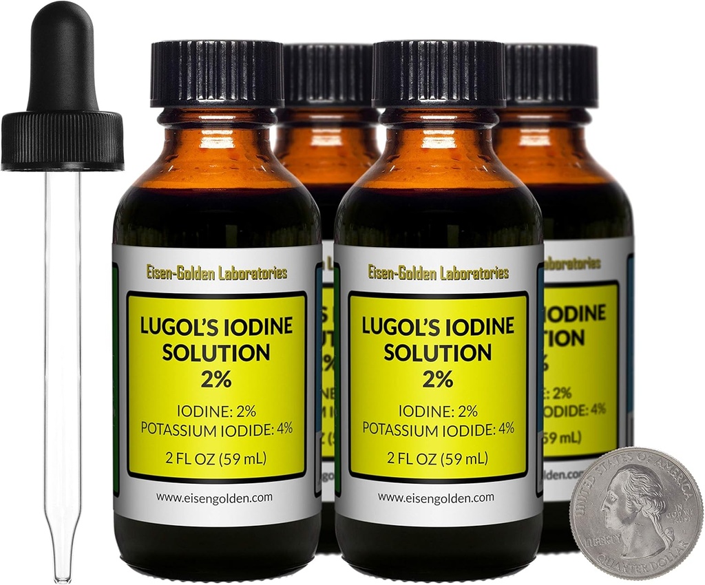 Lugol's Iodine / 2 Çözüm / 8 Oz in Four Amber Glass Şişes / Free Droppers /USA