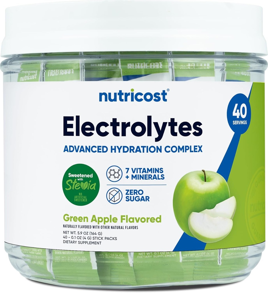 Nutricost Electrolytes Complex, Green Apple Flavored, 40 Stickpacks - Gelişmiş Hydration Kompleksi