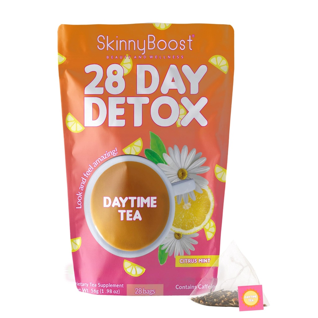 SkinnyBoost 28 ημέρα Detox Ημέρα Τσάι - CITRUS MINT (28 Τσάι Τσάι Τσάι) Υποστηρίζει την ενίσχυση του μεταβολισμού, Detox, Όλα φυσικά, μη ΓΤΟ, Vegan, Keto Φιλικό