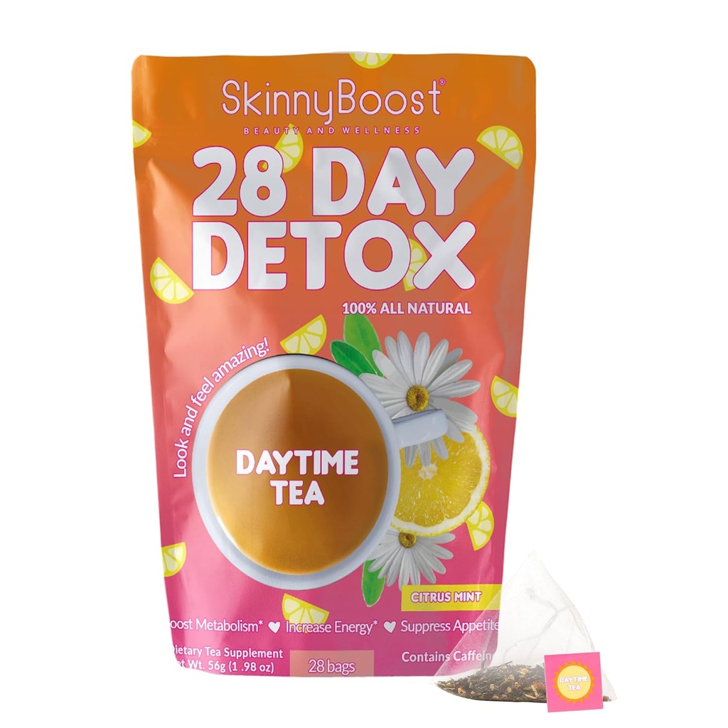 SkinnyBoost 28 Day Detox Daytime Tea - CITRUS MINT (28 Çay Çanta) Metabolism Boost, Detox, All Natural, Non GMO, Vegan, Keto Friendly