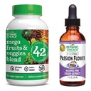 Botanic Choice Mega Fruits and Veggies Blend (60 κάψουλες) + εκχύλισμα λουλουδιών πάθους (1 fl oz) Bundle - Energy Balance & Superfood Supplement + Relaxation Support