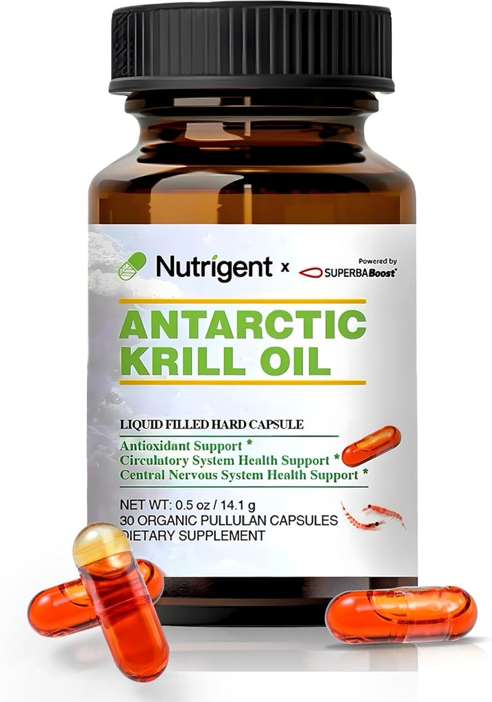 Antarctic Krill Oil 350 mg, Liquid Filled Organic Capsules, Omega-3 EPA, DHA, Astaxanthin and Phospholipids Supplement, Support Heart, Brain & Joint Health, No Fishy Aftertaste, 30 Count
