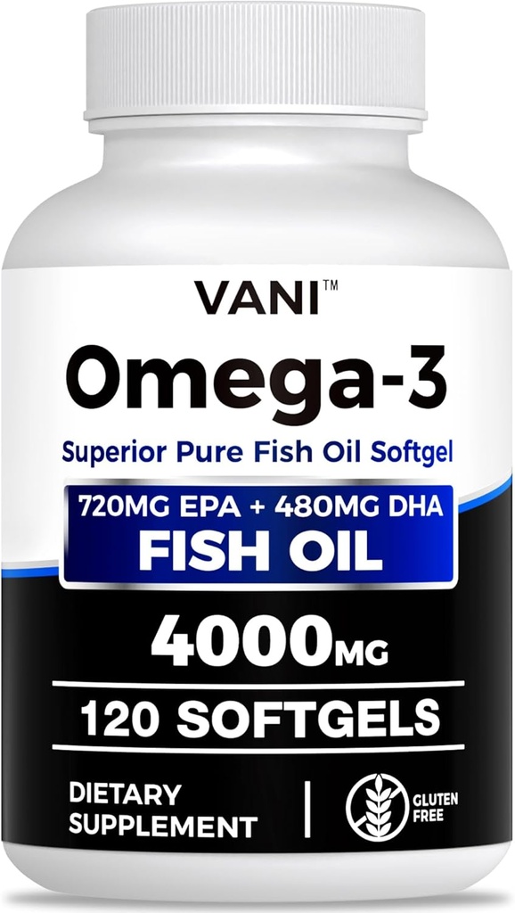 Fish Oil Omega 3 (4000 mg), 120 Softgels,Omega 3 Fatty Acid Supplements with EPA & DHA for Brain & Heart Health*