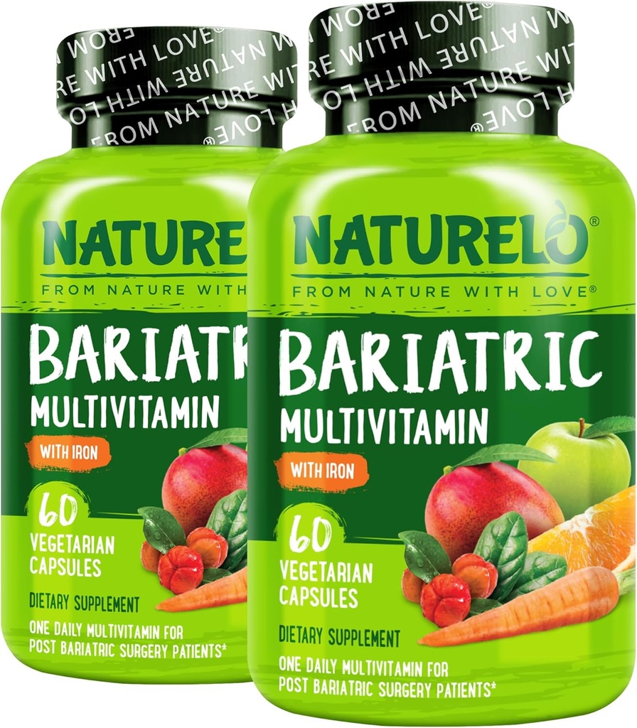 NATLO Bariatrik Multivitamin - Demir ile Bir Gün - Post Gastrik Bypass Cerrahi Hastaları için Tamam - Doğal Tüm Gıda Beslenme - 60 Veggie Capsules (Pack of 2)