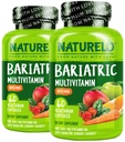 NATURELO Βαριατρική Πολυβιταμίνη - Μία Καθημερινή με Σιδήρο - Συμπλήρωμα για τους ασθενείς της χειρουργικής επέμβασης μετά γαστρική παράκαμψη - Φυσική Ολόκληρη Διατροφή Τροφίμων - 60 κάψουλες λαχανικών (πακέτο του 2)