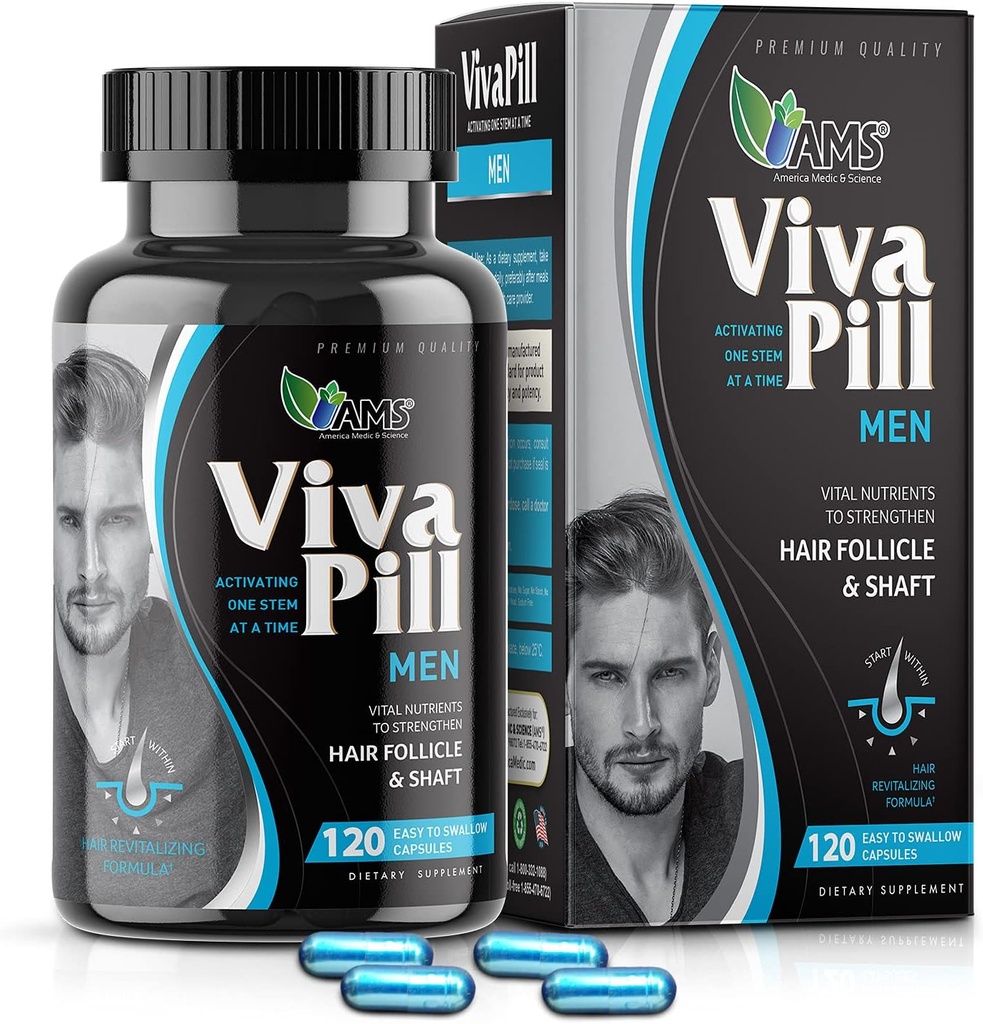 Amerika Medic & Science VivaPill for Men (120 Capsules) Saç, Skin ve Nails için Vitaminler | Biotin, Diyetsel Supplement for Hair Growth with Collagen and Keratin