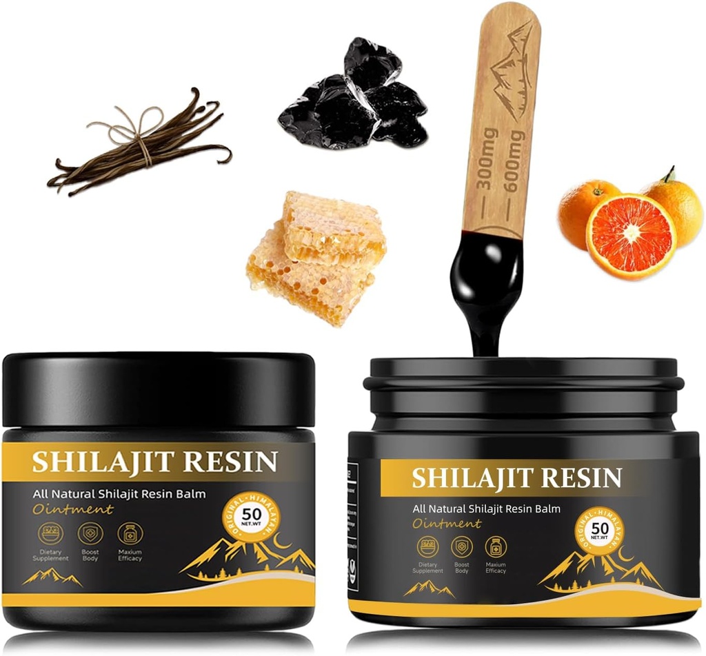 Erkekler için shilajit Giyim - 85+ Trace Minerals, Altın Sınıf Himalaya Pure Shiljait for Energy,Immune Support, 50 Grams Pack of 2 (6 Ay Supply)