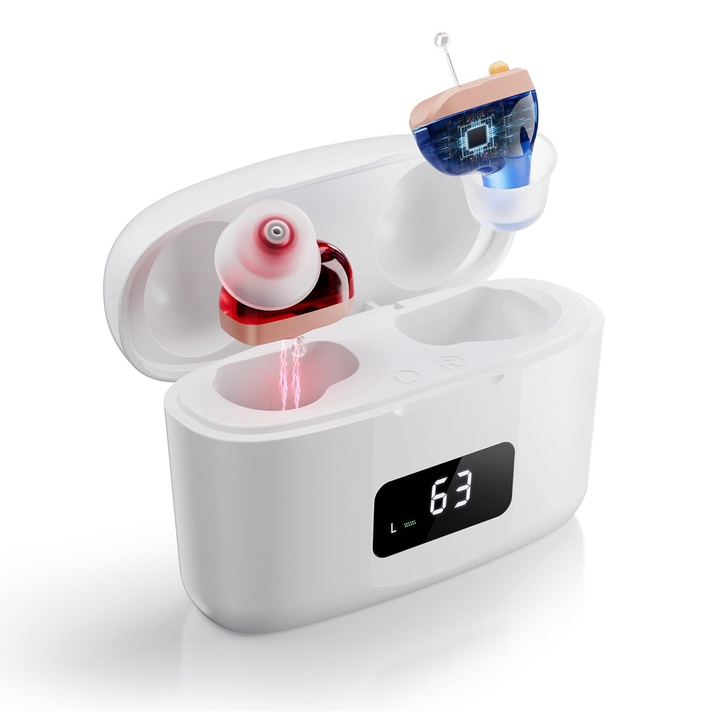 Geri bildirim ve gürültü azaltımı ile Seniors için işitme Aids Isıtma, Invisible CIC İşitme Amplifier, All Day Wear, 26dB Gain, 3 Modes with LED Ekran
