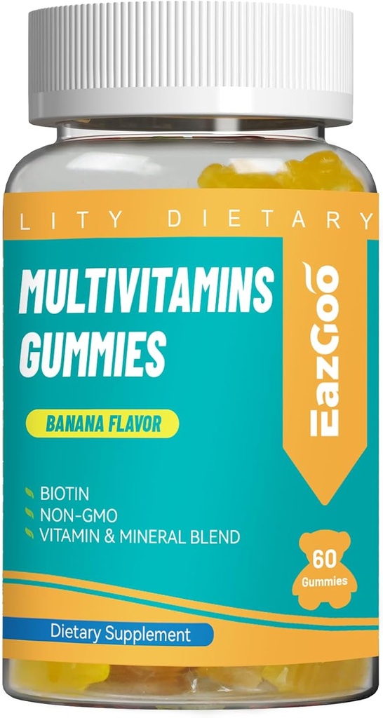 Kadınlar ve Erkekler için Çokvitamin Gummies, Günlük Yetişkin Çok Vitaminler Gummy, Beslenme Destek Vegan - 60 Kont