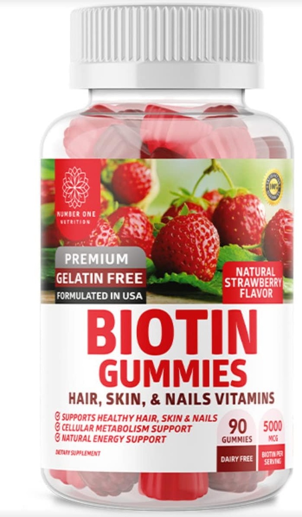 Bir Beslenme N1N Premium Biotin Gummies 500006 [High Potency, 90 Gummies] Yetişkinler ve Çocuklar için Skin ve Nails, Vegan, Non-GMO, Pectin Based