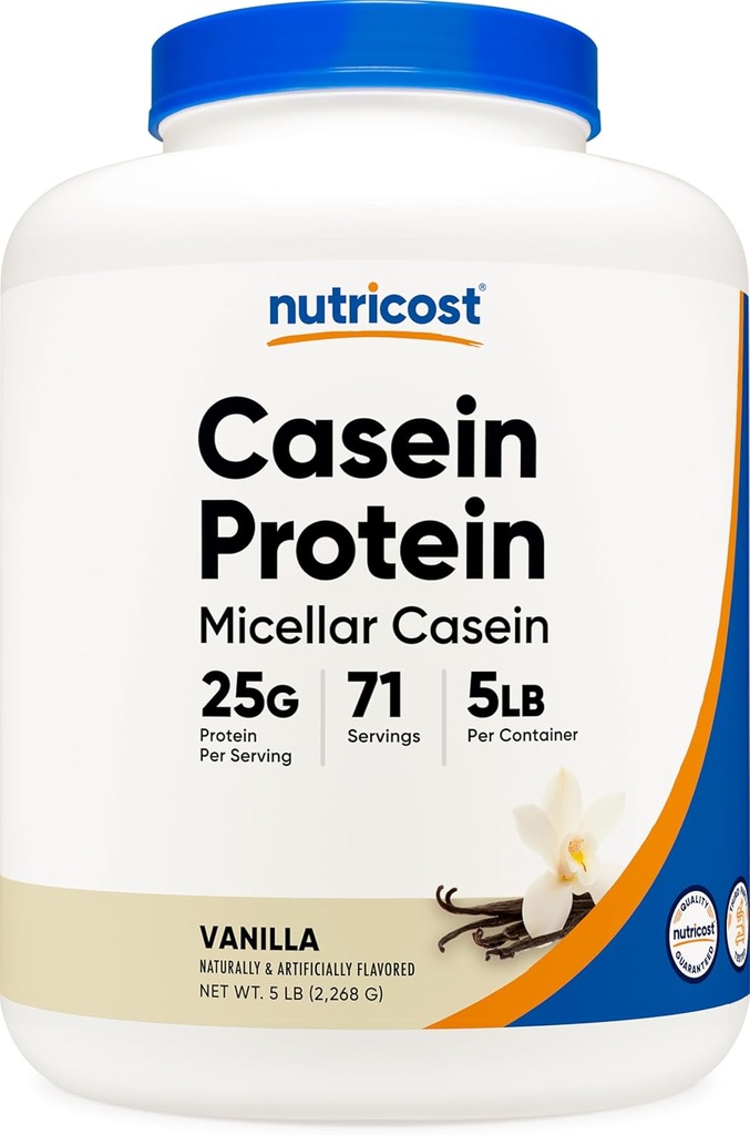 Nutricost Casein Protein Powder 5lb Vanilla - Micellar Casein, Gluten Free, Non-GMO