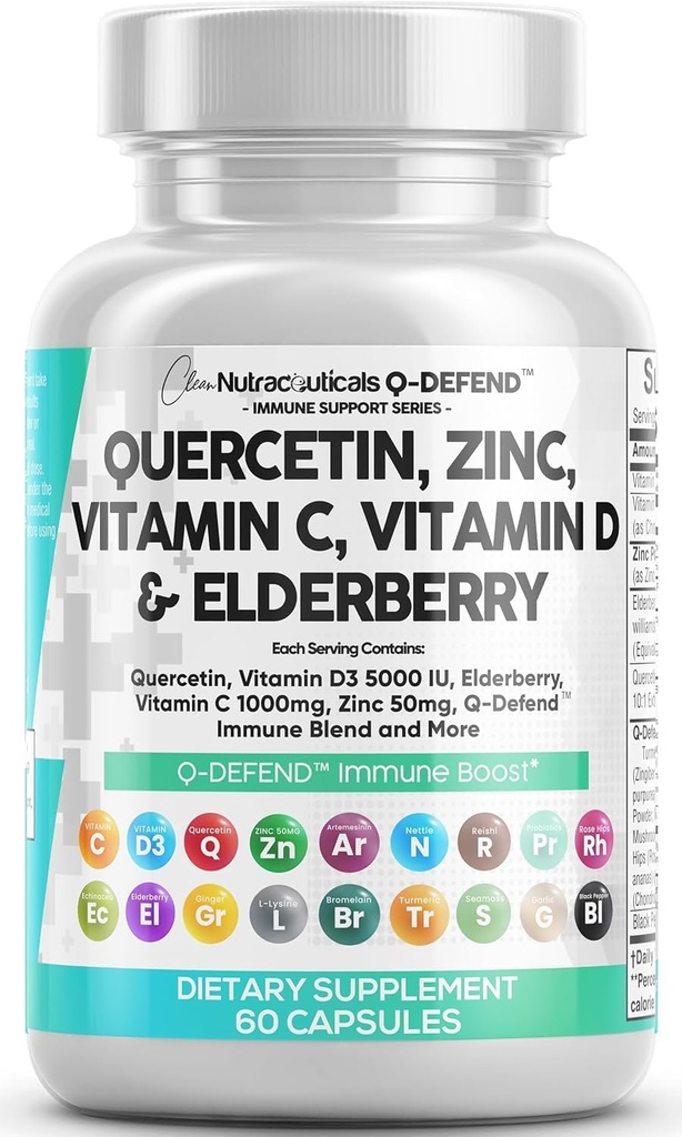 Temiz Nutraceuticals Quercetin çinko Vitamin C Vitamin D Bromelain Elderberry - Lung Immune Support Supplement Yetişkinler with Artemisinin, Sea Moss, Echinacea, Antis