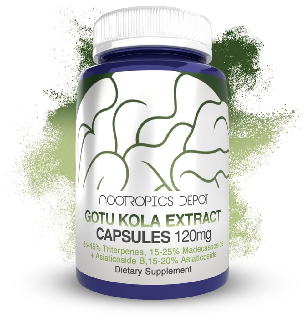 Nootropics Depot Gotu Kolaksiyon Capsules | 120 mg | 90 Kont | Asit Dayanıklı | Centella asiatica |% 35-45 Triterpenes | Destekler Sağlıklı Stres Seviyeleri | Önerileri