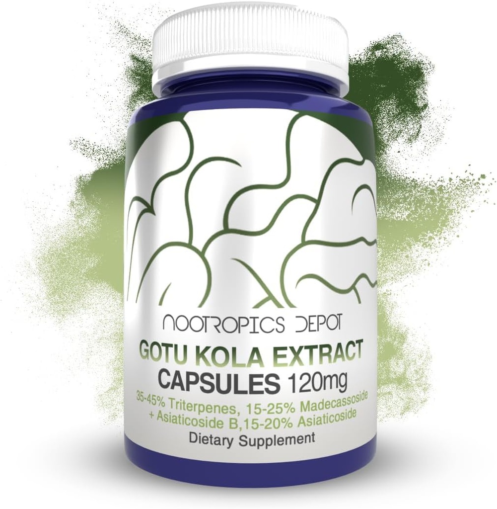 Nootropics Depot Gotu Kolaksiyon Capsules | 120 mg | 90 Kont | Asit Dayanıklı | Centella asiatica |% 35-45 Triterpenes | Destekler Sağlıklı Stres Seviyeleri | Önerileri