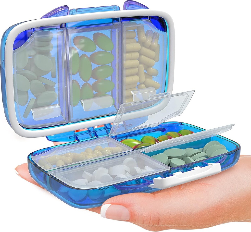 Seyahat Pill Organizer - Moisture Proveratif Vitamin Sahibi 7 Karşılaştırmalı, Purse Essential Tıp Kit için Compact Supplement Case for Purse Essential Medicine Kit fot Traveling Pocket Eczanesi, Blue
