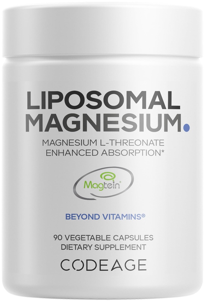 Kodage Liposomal Magnezyum L-Threonate Supplement, Patented Magtein Magnezyum Threonate for Brain Health, Memory and Cognitive Function Support, Bio available, Non-GMO - 90 Capsules