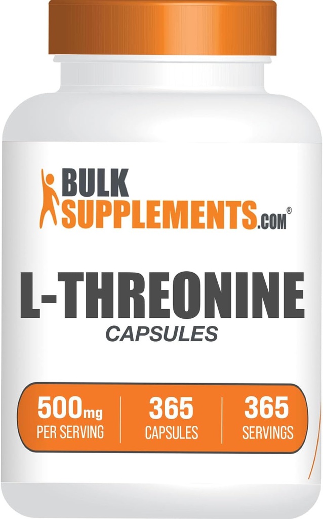BulkSupplements.com L-Threonine Capsules - L-Threonine Supplement, Threonine 500mg - Amino Acid Supplement, Gluten Free, 1 Capsule per Serving, 365 Capsules (Pack of 1)