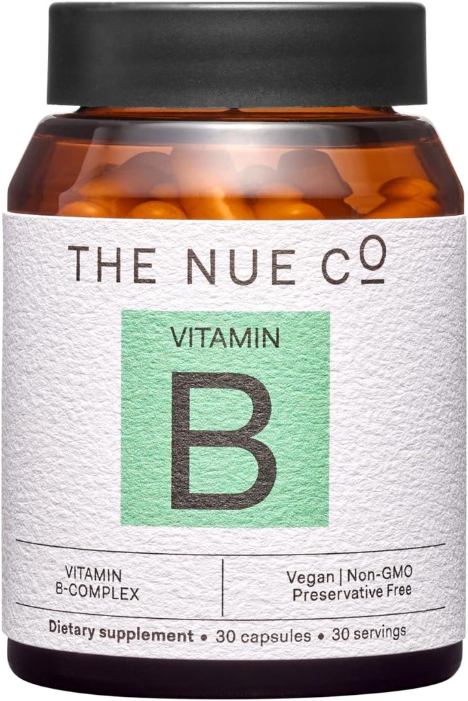 Nue Co. Vitamin B Supplement, Destekler Enerji, Sağlıklı Cilt ve Saç, Vegan, Gluten Free, 30 Capsules