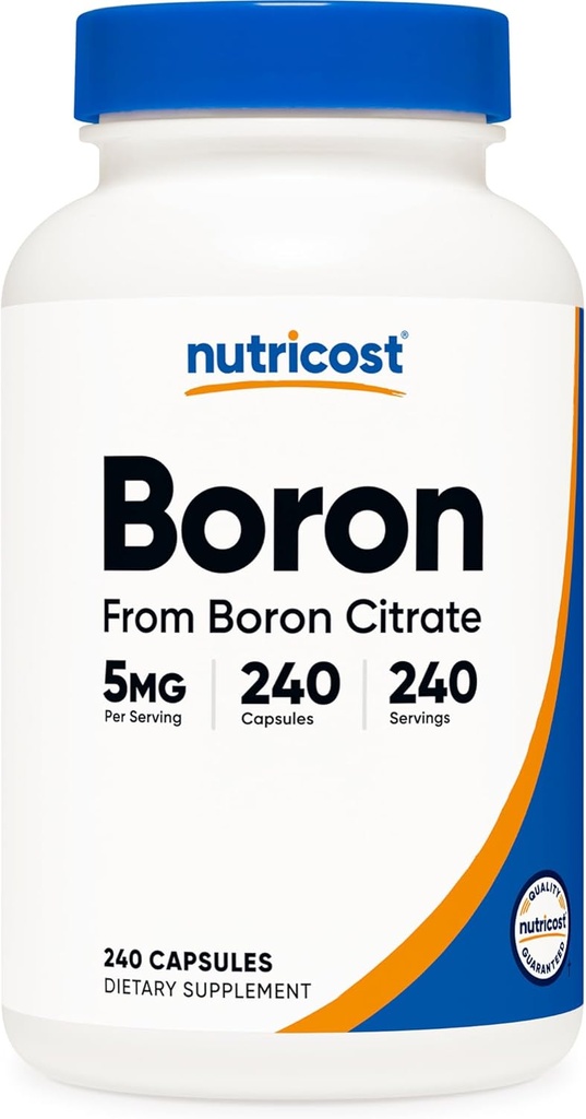 Κάψουλες Βόριου Nutricost 5mg, 240 Κάψουλες Χορτοφαγικής - Χωρίς γλουτένη και μη ΓΤΟ