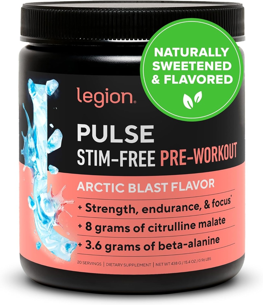 LEGION Pulse Pre Workout Supplement - All Natural Nitrik Oksit Preworkout Drink to Boost Energy, Kretine Free, Doğal olarak Tatlılanmış, Beta Alanine, Citrulline, Alpha GPC (Caffeine Free Arctic Blast)
