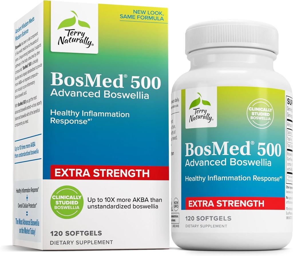 Terry Natural BosMed 500 Ekstra Kuvvet - Boswellia Serrata Ekstraksiyon Tamam - Sağlıklı Lung Desteği için Tamam - AKBA Yüksek Seviyeleri ile Herbal Supplement Formula - 120 Softgels