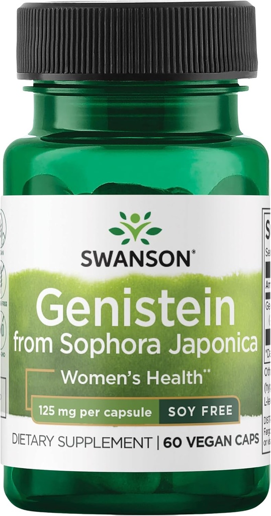 Swanson Soy-Free Genistein - Plant-Based Natural Supplement for Women - Comfort & Balance - (60 Veggie Capsules, 125 mg each)