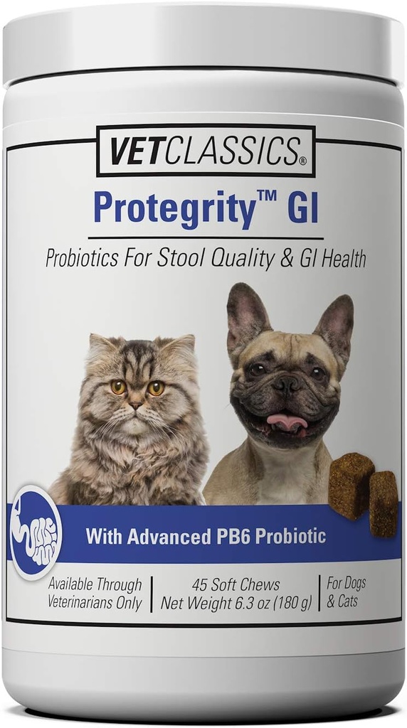 Vet Classics Protegrity GI Probiyotiks for Dogs & Cats for Stool Quality & Gastrointestinal Health, Supports GI Health in Stressed & Imbalanced, 45 Soft Chews