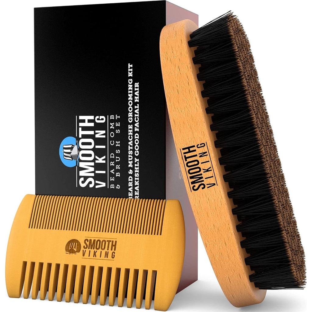 Ayıd Brush and Comb - Natural Boar Bristle Beard Brush & Beard Comb for Men - Face Hair Care Gift Set for Men - Mustache Styling, Grooming & Shaping Tools, Grooming & Shaping Tools