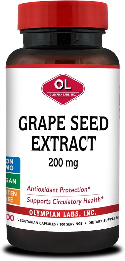 Olympian Labs Grape Extract Κάψουλες - 200 mg - 100 κάψουλες λαχανικών Υποστηρίζοντας την Υγεία της Καρδιάς, Προστασία από Αντιοξειδωτικά.