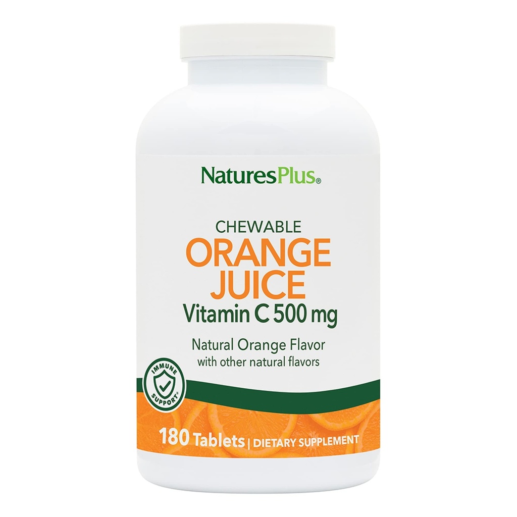 NaturesPlus Orange Juice Chewable Vitamin C - 500 mg, 180 Tablet - Yüksek Potency Immune Support Supplement, Antioxy - Gentle On Stomach -Vegetarian, Gluten-Free - 180 Servisler