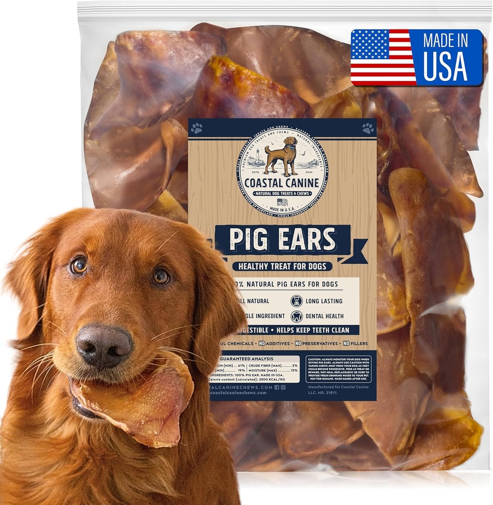 ABD'de yapılan Köpekler için Domuz Kulakları | Pork Ear Dog Chews Long Lasting | Natural Pigs Ears Dog Treats for Aggressive Chewers | Great For Small & Large Dogs | No Rawhide,mixs or Preservatives (30 Count)