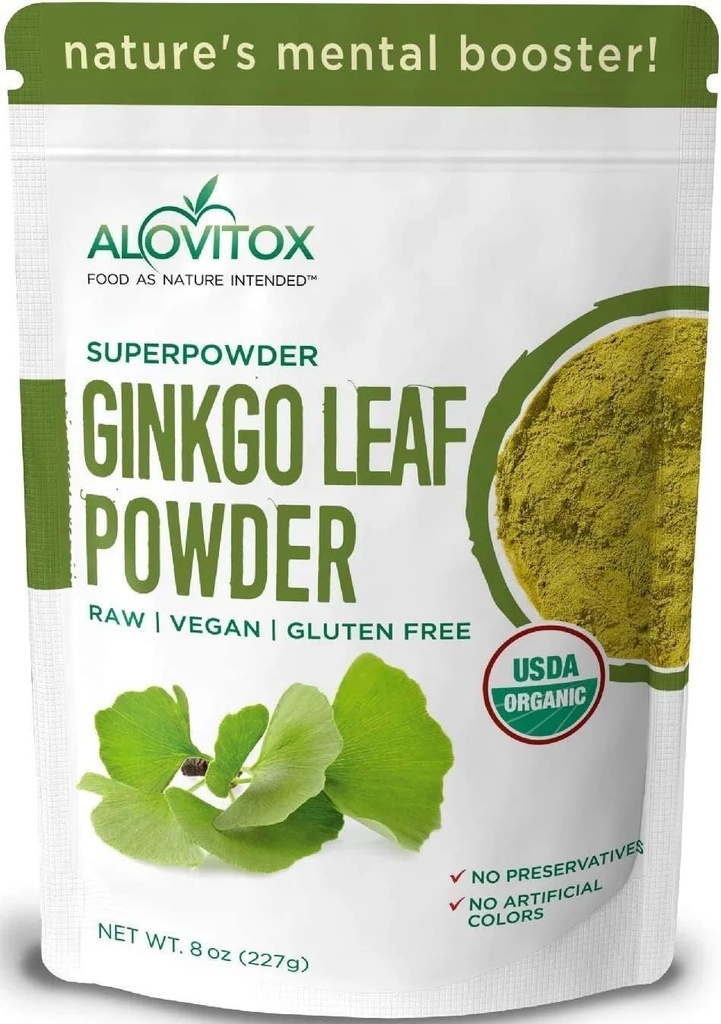 Ginkgo Biloba Leaf Powder 8oz - Ginkgo Biloba Tea Υποστηρίζει υγιή γήρανση, μνήμη, εστίαση, διάθεση & συγκέντρωση - 100% φυσικό εκχύλισμα φύλλων Ginko, Vegan, μη ΓΤΟ & πιστοποιημένη οργανική σκόνη φύλλων Ginkgo