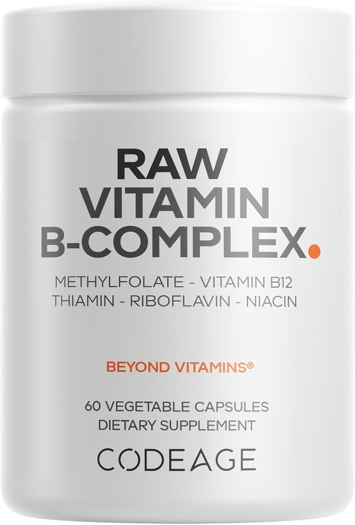 Kodaj Raw Vitamin B-Complex Supplement - Essential B Vitaminleri Probiyotikler, Digestive Enzymes, Meyveler ve Sebzeler - 2-Month Supply - Mefolate - Biotin - B12 - Non-GMO - 60 Capsules