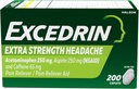 Excedrin Extra Strength Pain Relief Caplets for Headache Relief, Acetaminophen 250 mg, aspirin 250 mg, Caffeine 65 mg, Pain Reliever, 200 Count Count Count Count