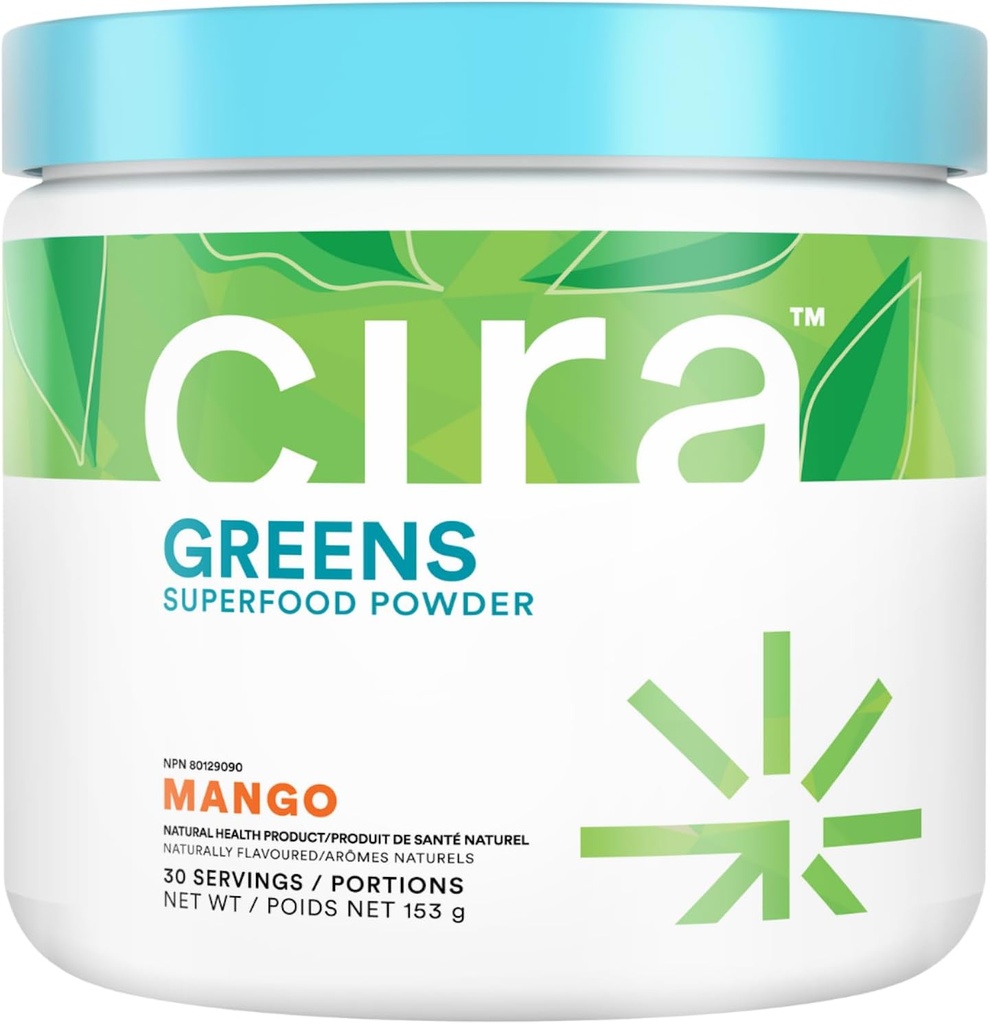 Cira Daily Greens - Doğal olarak Tatlılanmış, Organik Spirulina Superfood Toz, Debloating, Digestion, & Energy - Mango, 30 Hizmet