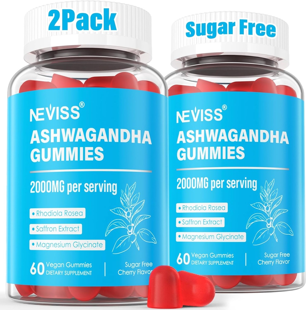 Ashwagandha Gummies Magnezyum, Glycinate Gummies 2000mg for Yetişkinler, Vitamin B6, çinko, Rhodiola Rosea, Lemon Balm, Rahatlama Desteği, Doğal Zzz, Beyin, Kas, Stamina, Enerji, Şeker Ücretsiz