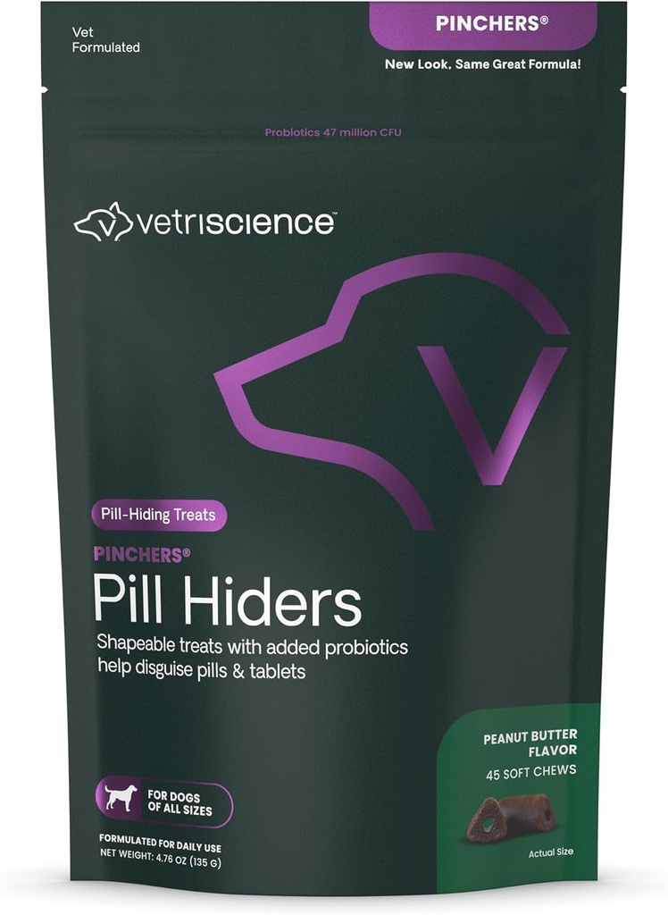 VETRISCIENCE Pinchers Pill Hiders Chews, Non-Grque Pill, Köpekler için Probiyotikler, Disguise Small Pills, Capsules ve Tabletler, Soft ve Chewy, Gut ve Immune Support, Peanut Butter, 45