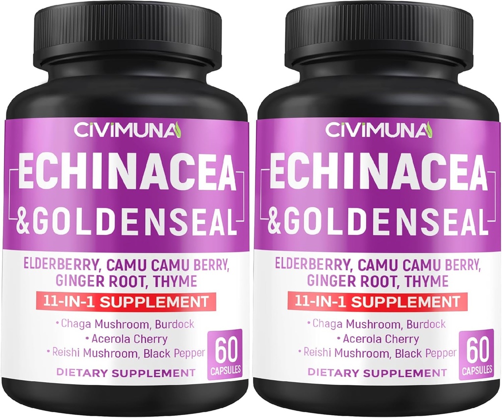 Echinacea Capsules with Echinacea, Goldenseal Root, Elderberry - 4 Ay Supply için 120 Capsules (Pack of 2)
