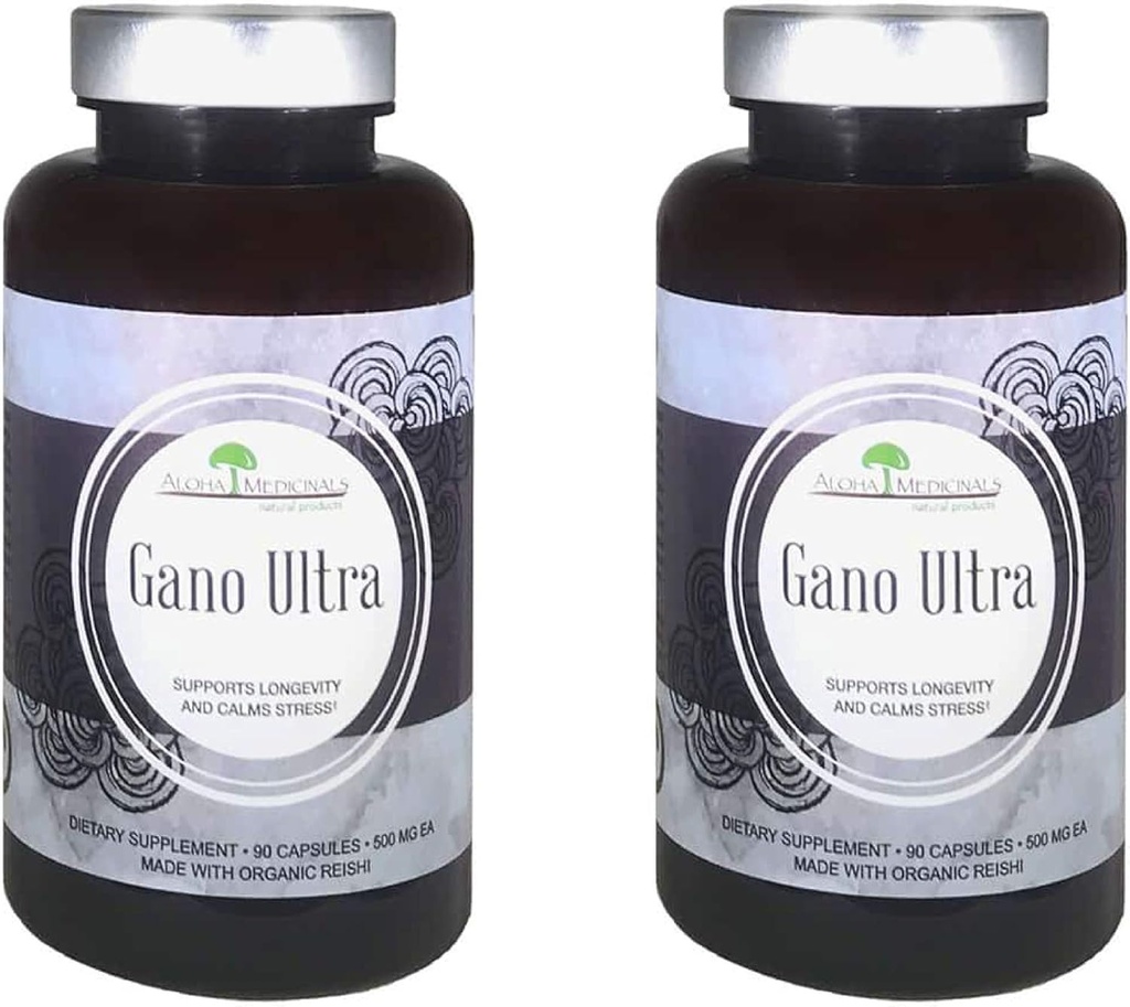Aloha Medicinals Gano Ultra, sertifikalı Organik Mushroom Supplement, Natural Health Supplement, Pack of 2, 90 Capsules Every