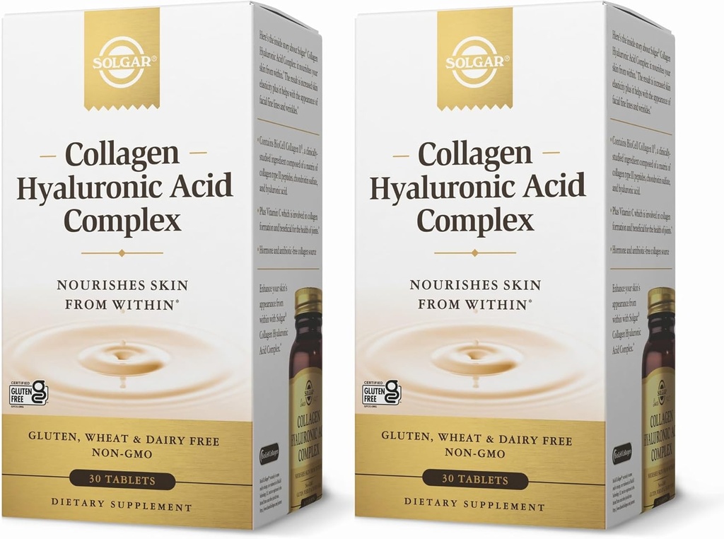 SOLGAR Collagen Hyaluronic Acid Kompleksi - 30 Tablet, 2 Paket - Non-GMO, Gluten Free, Dairy Free - 60 Toplam Hizmetler