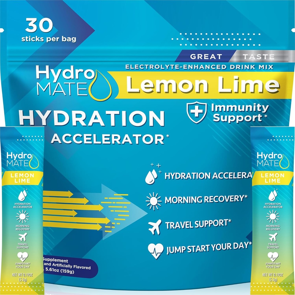 HydroMATE Electrolyte Toz Limon Alfation Packets Low Sugar 30 Count