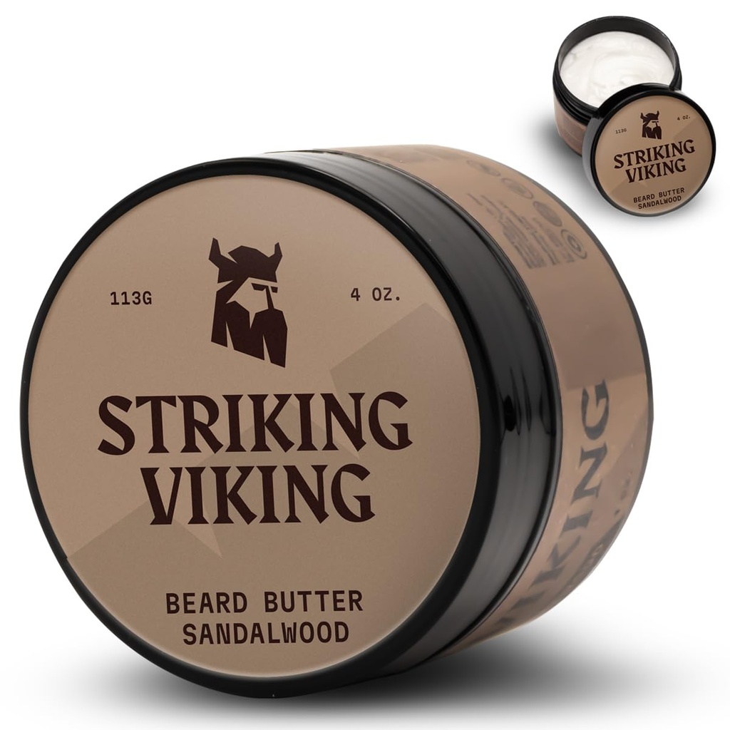Strinking Viking Sandalwood Beard Αποσκληρυντής για Άντρες - Μη-Γκρίζα Κρέμα Φόρμουλα με φυσικά συστατικά για Ενυδατωμένους και Αναψυκτικούς Γονείς (4oz)