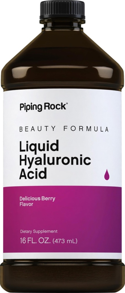 Piping Rock Hyaluronic Acid Supplement | 100 mg | 16 fl oz | Berry Flavored Liquid | Vegetarian Formula | Non-GMO, Gluten Free