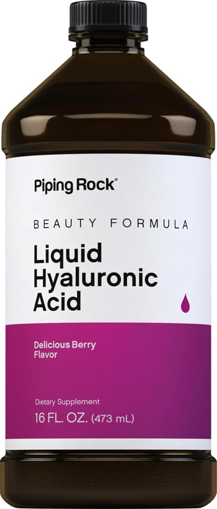 Piping Rock Hyaluronic Acid Supplement | 100mg | 16 fl oz | Berry Flavored Liquid | Vegetarian Formula | Non-GMO, Gluten Free