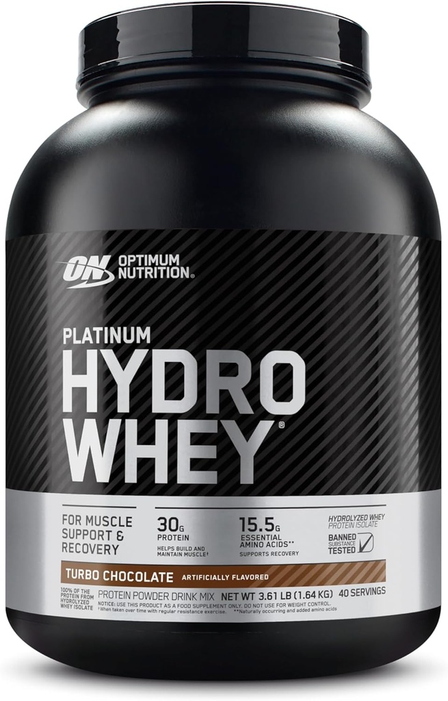 Optimum Nutrition Platinum HydroWhey Protein Powder, 100% Hydrolyzed Whey Protein Isolate Powder, Flavor: Τούρμπο Σοκολάτα, 40 Μερίδες, 3,61 Λίρες (Packaging May Vary)