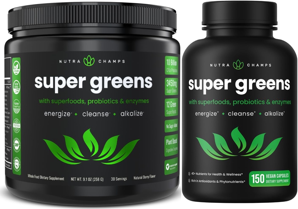 NutraChamps Σούπερ Πράσινα Σκόνη & Σούπερ Πράσινα Κάψουλες