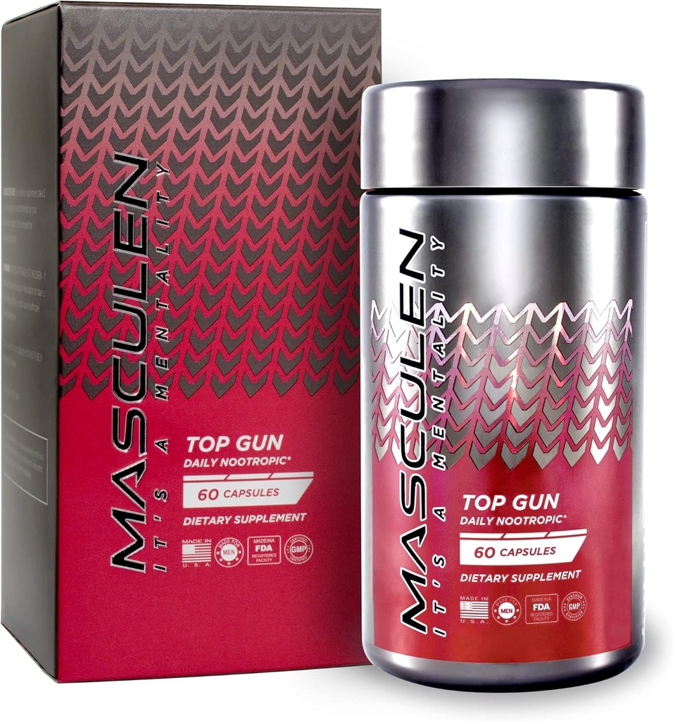 Top Gun Daily Nootropic Supplement | Daily Brain Boost Capsules to help improve Your Mind, Memory, and Concentration | Brain Vitamins for Focus | 60 Capsules One Moon Supply